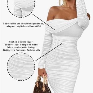 Women's Sexy Elegant Ruffle Long Sleeve Off Shoulder Ruched Party Mini Dress